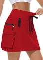 Jupe-short de randonnée rouge pour femme avec poches cargo et taille à cordon de serrage - Rouge