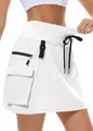 Jupe-short de randonnée cargo blanche pour femmes avec taille élastique et poches - Blanc