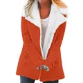 Women's stylish autumn winter orange mid-length coat with soft white faux fur collar - Orange