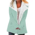 Mint green women's mid-length coat with white fleece lapel collar for autumn - Light Green
