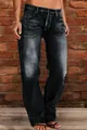 Dark blue distressed flare jeans for women with heavy wash and vintage fade effect - 207 Non-Ripped Black