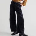 Vaqueros negros premium de talle alto y pernera ancha con detalle de bajo deshilachado - S / Bottoms / Negro