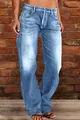 Stylish women's blue washed flare jeans with high waist and distressed denim finish - 207 Non-Ripped Mid Blue