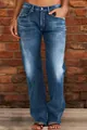 Women's slim fit washed blue flare denim jeans with vintage faded effect - 207 Non-Ripped Dark Blue