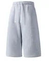 Close-up detail of mens grey loose-fit casual drawstring sweat shorts on white background - M / Bottoms / Light Gray