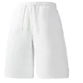 Front view showing the drawstring waist and fabric texture of white casual sweat shorts. - M / Bottoms / White