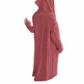 Pink long cable-knit hooded cardigan sweater for women with cozy textured knit finish - S / Tops / Pink