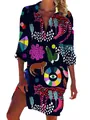 Colorful bohemian leopard print beach cover-up shirt dress for summer beach vacation - Black Pop Art Print