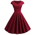 Elegante vestido de cóctel vintage línea A color granate con busto plisado y mangas - S / Bottoms / Burdeos