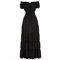 Detalle de vestido largo negro renacentista con cintura fruncida para cosplay. - S / Tops / Negro
