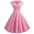 Robe de soirée rose élégante à manches courtes de style vintage pour les événements formels - Rose