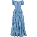 Vista detallada del vestido largo azul del Renacimiento medieval para traje COS - Azul claro