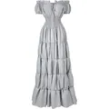 Vestido largo gris de estilo renacentista vintage con cintura fruncida y falda de volantes - S / Tops / Gris