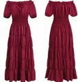 Vestido largo medieval renacentista rojo vino para disfraces de Halloween cosplay mujer - S / Tops / Burdeos