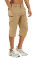 Close-up detail of men's water-repellent khaki cargo shorts featuring multi-pocket design. - M / Bottoms / Dark Khaki
