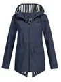 Front view of a navy blue lightweight hooded windbreaker jacket with striped lining - Navy Blue
