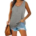 Casual grey sleeveless henley tank top for women with buttons and loose fit style - 3XL / Tops / Light Gray