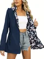 Women's slim fit waterproof windbreaker featuring stylish floral lining and drawstring waist - S / Tops / Navy Blue