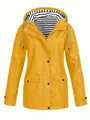 Veste imperméable jaune à capuche pour femme avec une doublure intérieure rayée élégante - Jaune