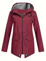Front view of women's maroon lightweight outdoor windbreaker jacket with hood and pockets - S / Tops / Burgundy