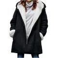 Detailed view of women's mid-length hooded coat with white fleece lining and black finish - S / Tops / Black