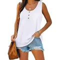 Loose casual white sleeveless Henley tank top for women with decorative front buttons - 3XL / Tops / White