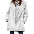 Vue détaillée d'un manteau à capuche doublé de polaire blanc cassé doux pour femme - Gris clair