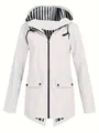 Detail showing the lightweight white hooded windbreaker jacket with striped lining - S / Tops / White