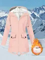 Close-up of pink women's waterproof mountain jacket with warm fleece lining detail - S / Tops / Pink