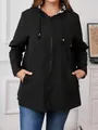 Front view of a lightweight black women's outdoor windbreaker jacket with hood - 0XL / Tops / Black
