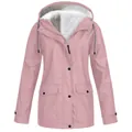 Pink women's fleece-lined hooded outdoor jacket with windproof shell and warm lining - S / Tops / Pink