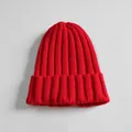 Gorro clásico de punto acanalado rojo para niños, moda acogedora de otoño e invierno - Talla única / Rojo
