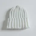 Gorro de punto acanalado blanco clásico para niños, gorro de lana cálido para el invierno - Talla única / Blanco