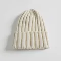 Berretto in maglia a coste bianco crema per bambini e adulti, caldo cappello invernale - Taglia unica / Beige