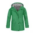 Vista frontale di una giacca verde con cappuccio per bambini e fodera a righe - Verde