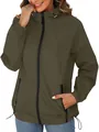 Lightweight hooded windbreaker jacket for women with zipper pockets and olive green finish - S / Tops / Army Green