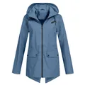 Detailed view of lightweight blue hooded windbreaker jacket for women with front zipper - Blue