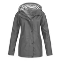 Grey outdoor waterproof windbreaker jacket with striped hood lining detail view for hiking - Gray