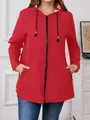Detail of women's red lightweight hooded windbreaker with full zipper and pockets - 0XL / Tops / Red