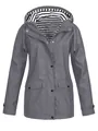 Vue de face de la veste à capuche imperméable grise pour femme à doublure rayée - Gris