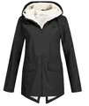 Close-up view of a black fleece-lined hooded windbreaker jacket for outdoors - S / Tops / Black