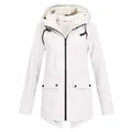 Detailed view of women's white fleece-lined hooded windbreaker with black zipper accents - S / Tops / White