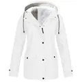 Women's white hooded outdoor jacket with warm grey fleece lining and button pockets - S / Tops / White