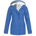 Detail of blue hooded jacket with soft white fleece lining for outdoor wear. - S / Tops / Sky Blue