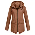 Front view of a brown lightweight hooded outdoor windbreaker for women with zipper - S / Tops / Coffee