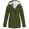 Olive green fleece-lined hooded jacket for outdoor hiking and waterproof wind protection - S / Tops / Army Green