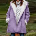 Veste d'hiver mi-longue violette pour femme avec doublure polaire blanche et capuche - Mauve Clair