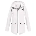 Women's lightweight white hooded outdoor windbreaker jacket with zipper and deep pockets - White