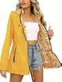 Slim fit yellow hooded windbreaker jacket for women featuring stylish floral lining - Lemon Yellow