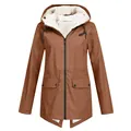 Detail showing white fleece lining and drawstring hood of a brown windbreaker jacket - Coffee
